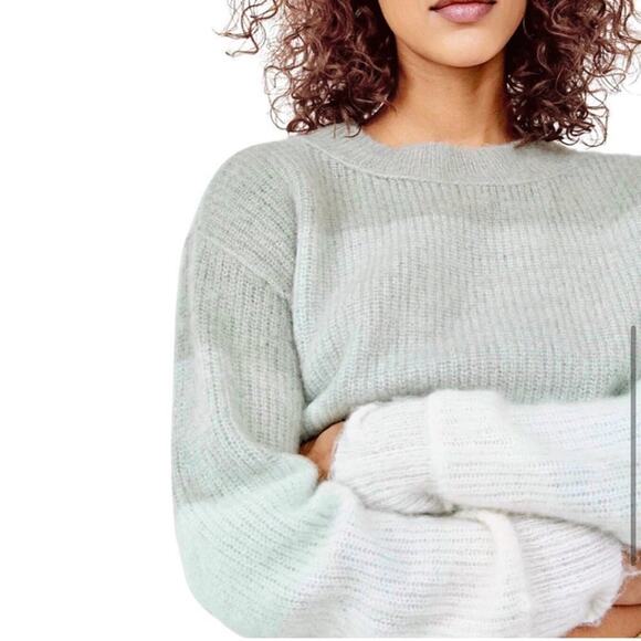 Free People Autumn Sky Cloud Combo gray blue striped wool blend sweater Small - Picture 1 of 15